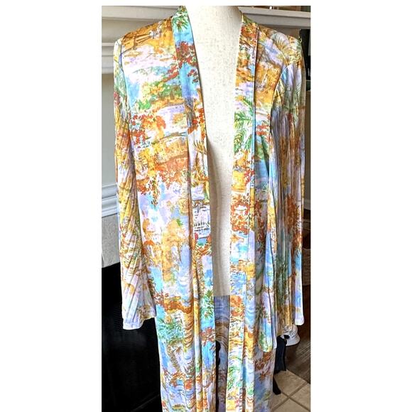 NWT Attitudes by Renee Sz M Italian Villa Print Sheer Coverup Kimono Duster QVC - Picture 2 of 9